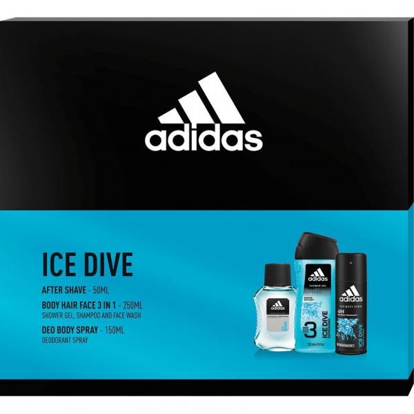Adidas zestaw MEN Ice Dive woda po goleniu 50ml + żel pod prysznic 250ml + dezodorant 150ml