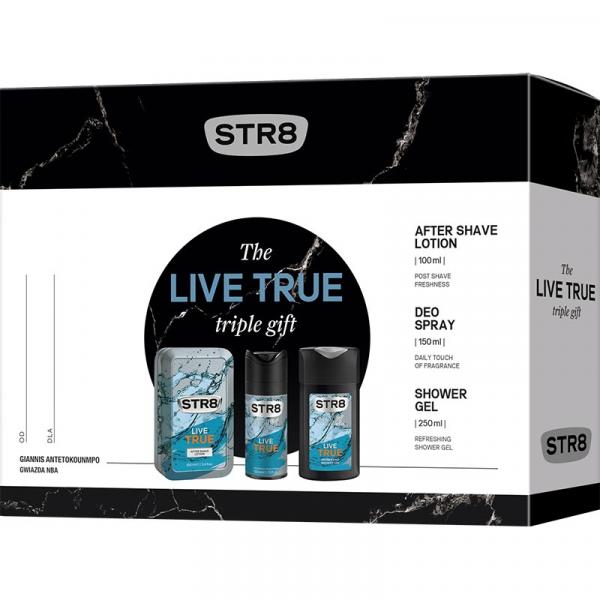 STR8 zestaw Live True woda po goleniu 100ml + dezodorant 150ml + żel pod prysznic 250ml