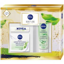 Nivea zestaw Beauty care peeling do twarzy + pomadka ochronna + krem na dzień