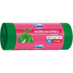 Cluo worki na śmieci 60L/18szt. łatwo wiązane zielone