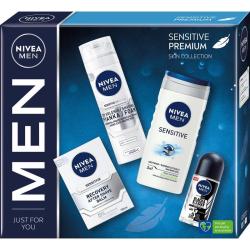 Nivea MEN zestaw Sensitive Premium pianka do golenia + żel pod prysznic + balsam po goleniu + roll-on