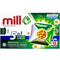 Mill kapsułki piorące + perełki zmiękczające 15 sztuk uniwersalne