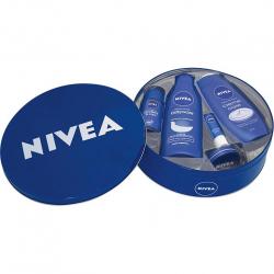 Nivea zestaw w puszce pomadka + żel pod prysznic + mleczko do ciała + krem uniwersalny + roll-on