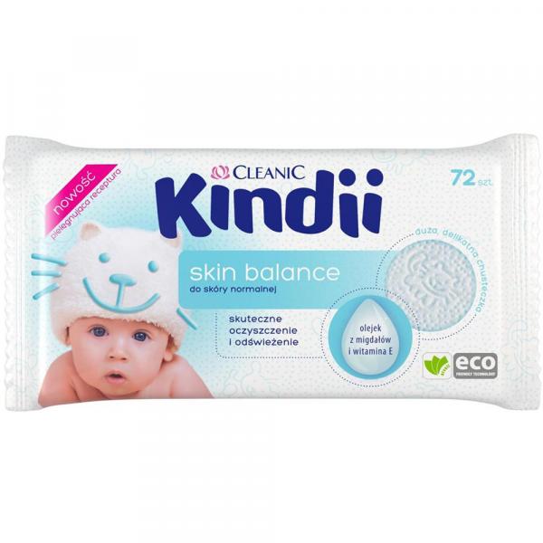 Cleanic Kindii Chusteczki dla dzieci i niemowląt 72 sztuki Skin Balance