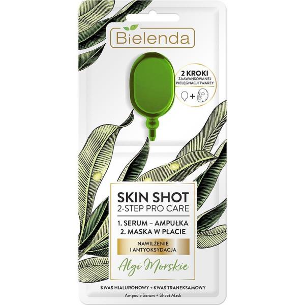 Bielenda Skin Shot maska do twarzy w płacie + ampułka Algi Morskie