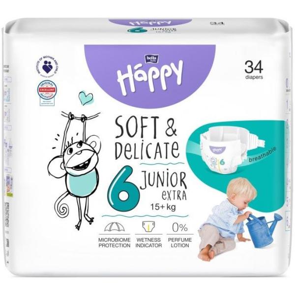 Bella Happy Junior Extra Soft & Delicate pieluchy 6 (15+kg) 34 sztuki 