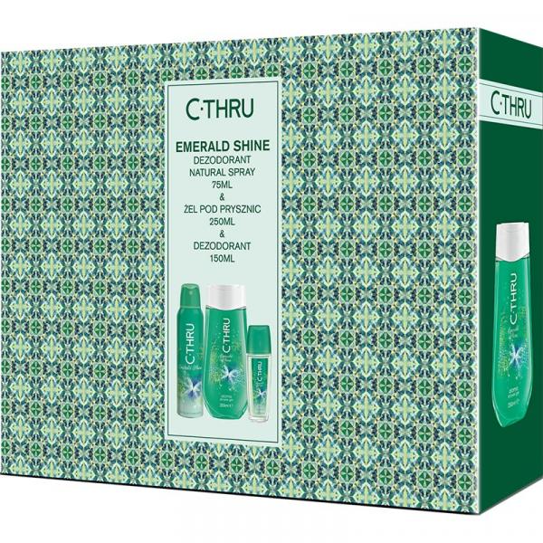 C-THRU zestaw Emerald Shine dezodorant perfumowany 75ml + dezodorant 150ml + żel pod prysznic 250ml