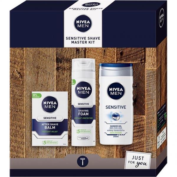 Nivea Zestaw Sensitive żel pod prysznic + pianka do golenia + balsam po goleniu