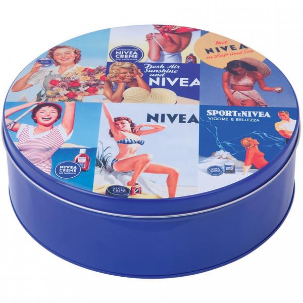 Nivea zestaw w puszce pomadka + żel pod prysznic + mleczko do ciała + krem uniwersalny + roll-on