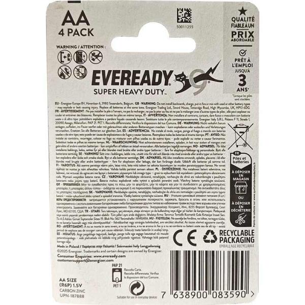 Eveready Super Heavy Duty baterie AA LR6, 4 sztuki