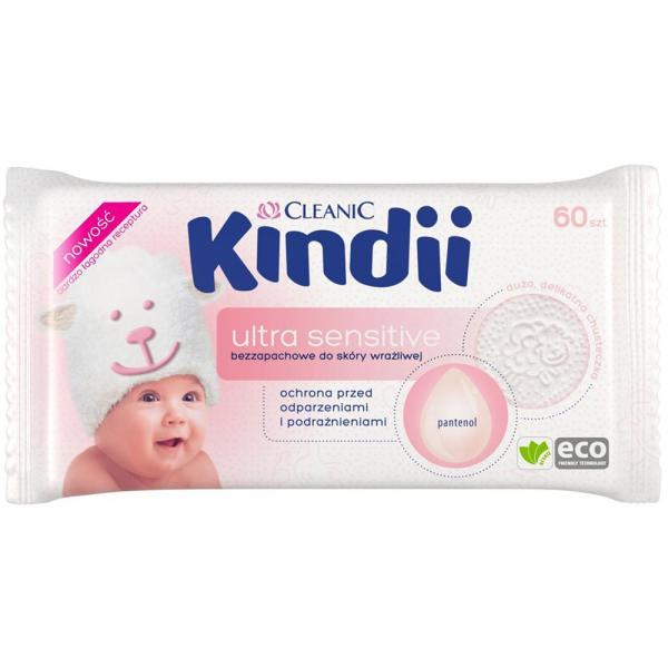 Cleanic Kindii Chusteczki dla dzieci i niemowląt 60 sztuk Sensitive