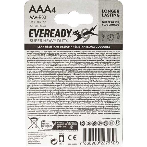 Eveready Super Heavy Duty baterie AAA LR3, 4 sztuki
