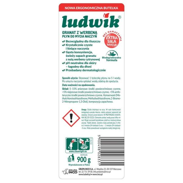 Ludwik płyn do mycia naczyń 900g Granat i Werbena