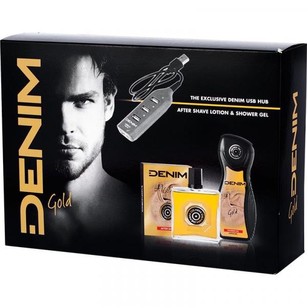 Denim zestaw Gold woda po goleniu 100ml + dezodorant 150ml + hub USB