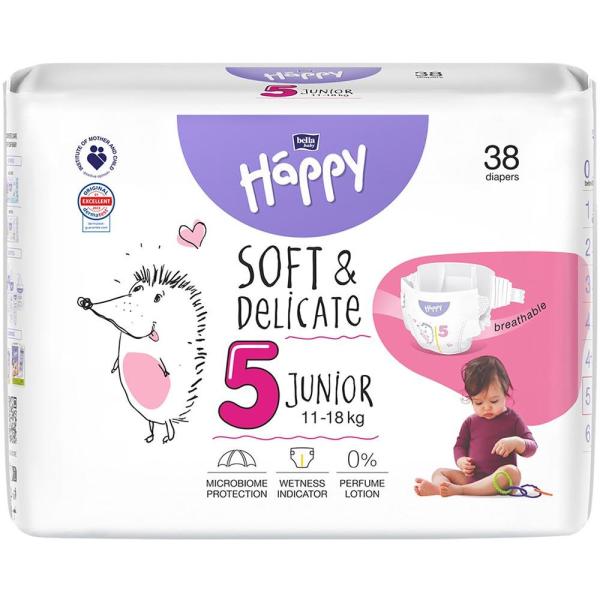 Bella Happy Junior Soft & Delicate pieluchy 5 (11-18kg) 38 sztuk