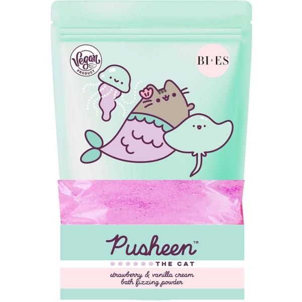 Bi-es Pusheen The Cat musujący puder do kąpieli Strawberry & Vanilla 250g