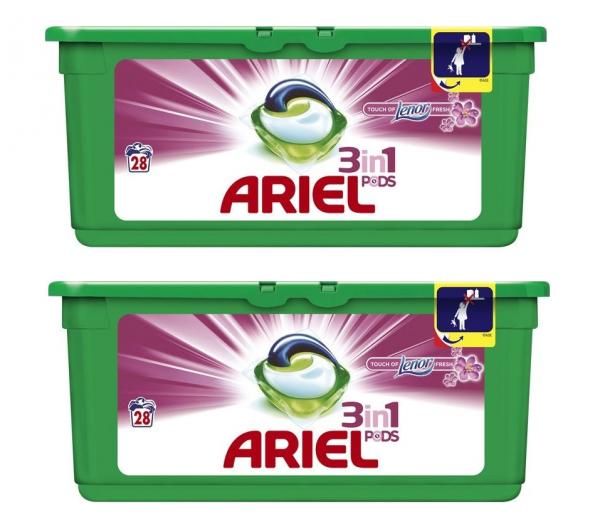 Ariel kapsułki do prania 3w1 do białego 28x2 touch of lenor