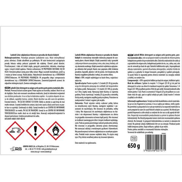 Ludwik tlenowy odplamiacz w proszku 650g Biel