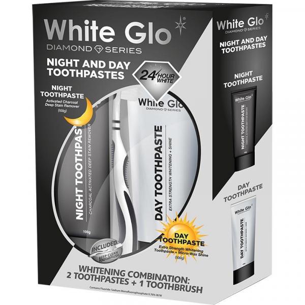 White Glo zestaw Diamond Night & Day (2xpasta + szczoteczka do zębów)