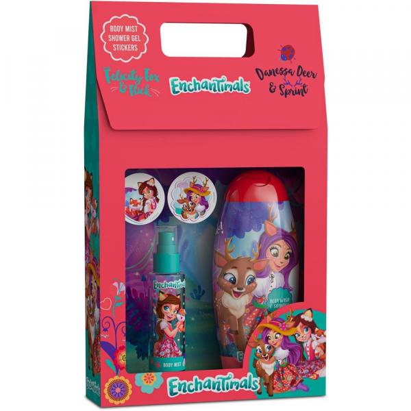 Bi-es Enchantimals zestaw dziecięcy kuferek Felicity Fox & Flick żel pod prysznic + mgiełka + naklejki