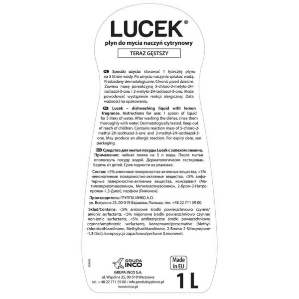 Lucek płyn do mycia naczyń 1L cytrynowy