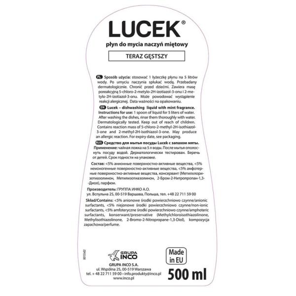 Lucek płyn do mycia naczyń 500ml miętowy