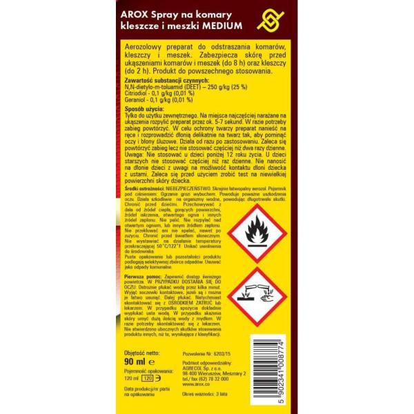 Arox spray na komary i kleszcze MEDIUM 90ml