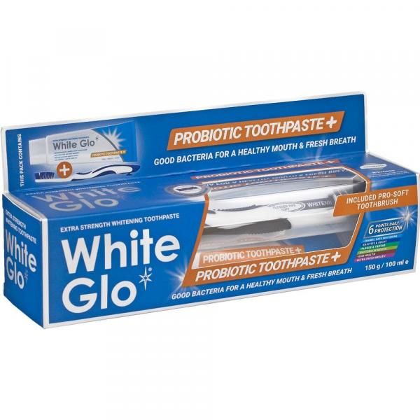 White Glo pata do zębów 150g Probiotic Toothpaste + szczoteczka