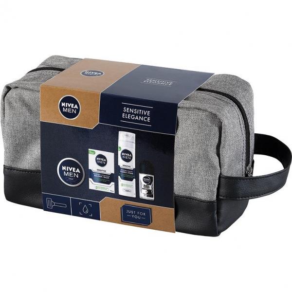 Nivea MEN zestaw Sensitive Elegance balsam po goleniu + pianka do golenia + roll-on + krem Nivea Men