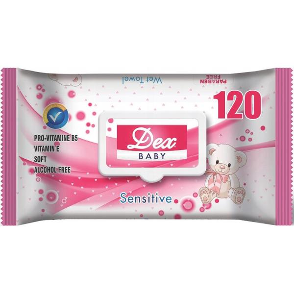 Dex Baby nawilżane chusteczki dla dzieci 120 sztuk Sensitive
