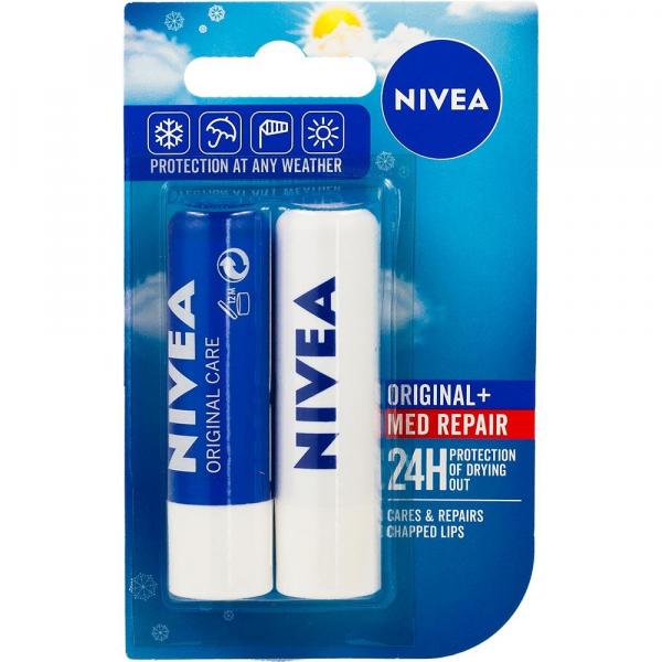 Nivea DUO pomadka ochronna Original Care + Med Repair 2x4,8g
