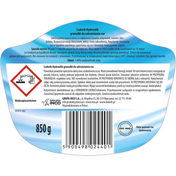 Ludwik Hydraulik granulki do udrożniania rur 850g