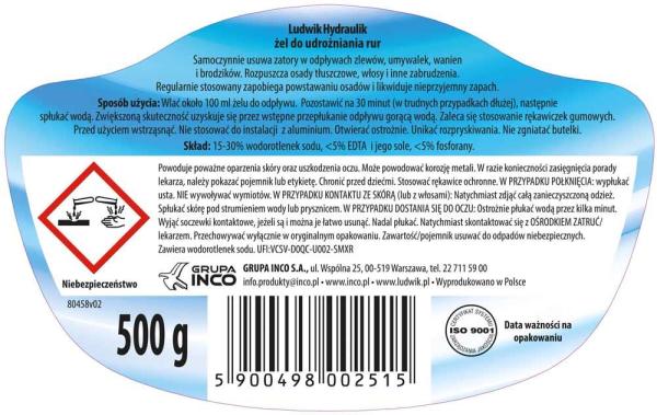 Ludwik hydraulik żel do udrożniania rur 0,5kg