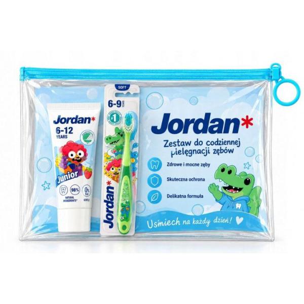 Jordan Zestaw dla dzieci kosmetyczka, pasta 6-12+,szczoteczka miękka 6-9+ 
