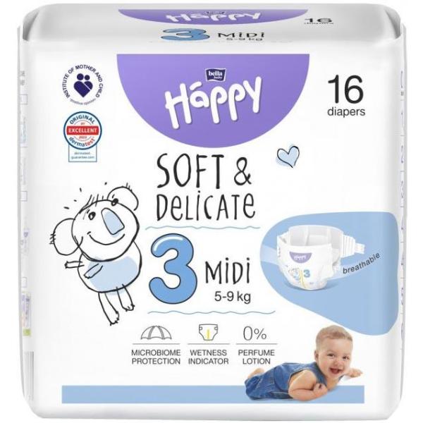 Happy Soft & Delicate pieluszki 3 Midi (5-9 kg) 16 szt.
