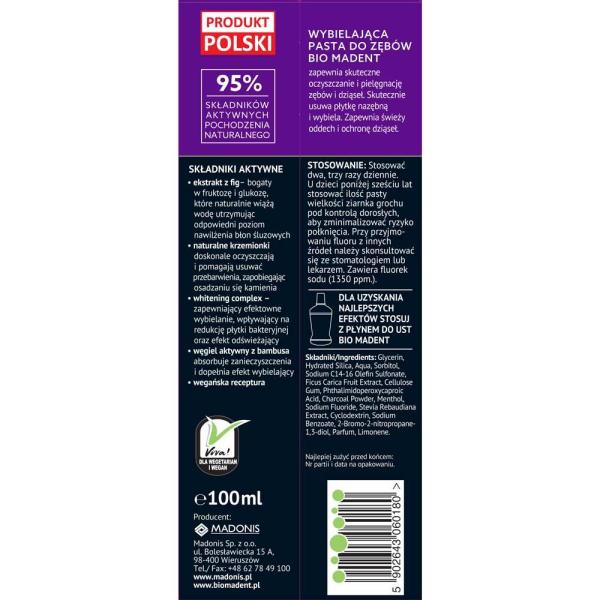 Bio Madent pasta do zębów wybielająca 100ml Węgiel z bambusa i Figa