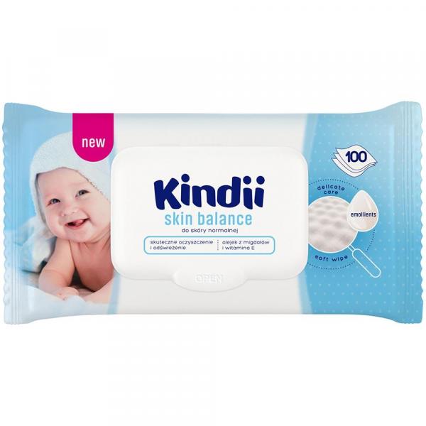 Cleanic Kindii Chusteczki dla dzieci i niemowląt 100 sztuk Skin Balance