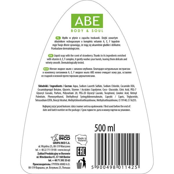 ABE mydło w płynie 500ml truskawka