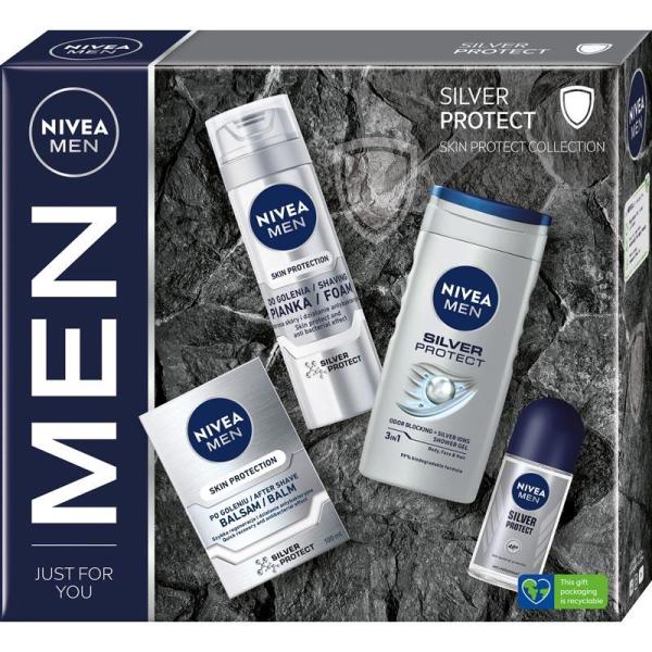 Nivea MEN zestaw Silver Protect roll-on + pianka do golenia + żel pod prysznic + balsam po goleniu