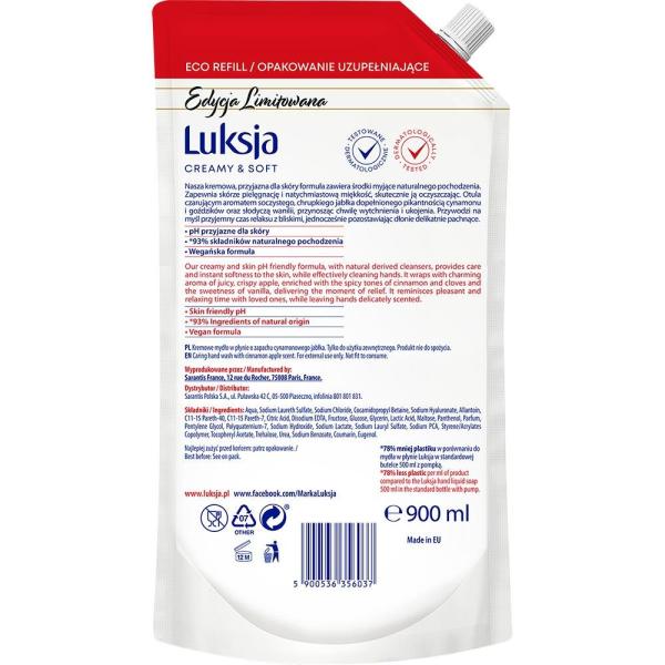 Luksja Creamy & Soft mydło w płynie zapas 900ml Cynamonowe Jabłko
