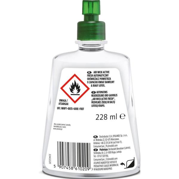 Air Wick Active Fresh automatyczny odświeżacz powietrza 228ml Kwiat Bawełny i Biały Lotos zapas 
