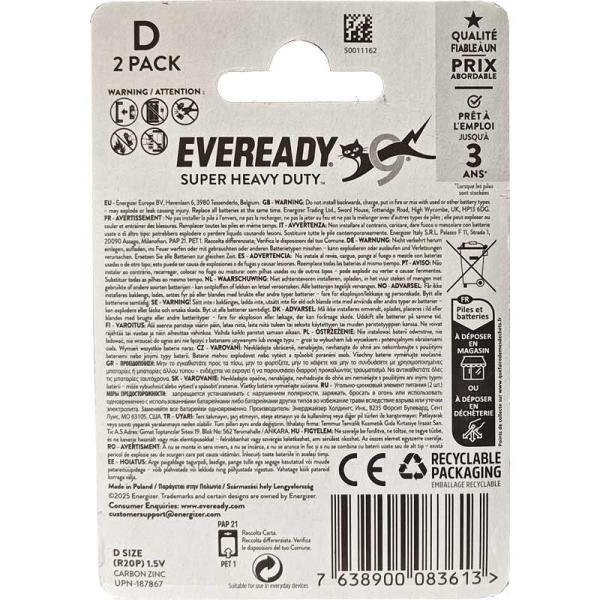 Eveready Super Heavy Duty baterie LR20, 2 sztuki
