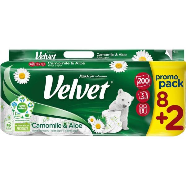 Velvet papier toaletowy trzywarstwowy 8+2 rolki Camomile & Aloe 