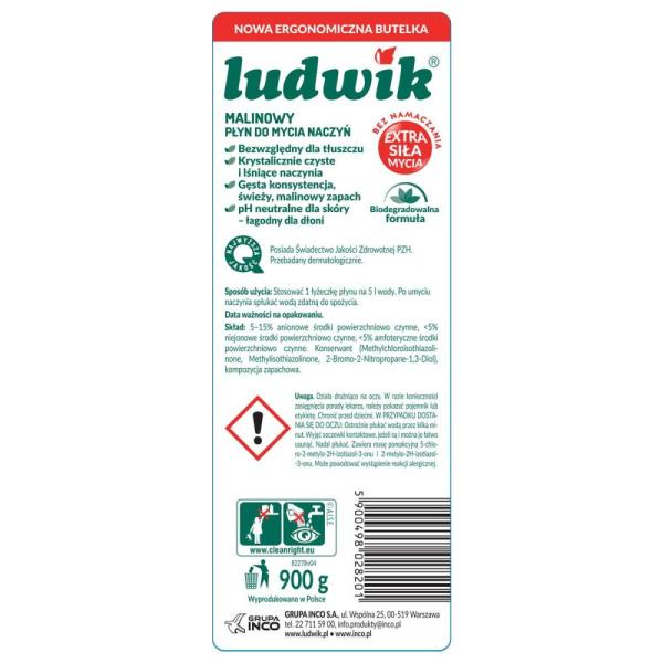 Ludwik płyn do mycia naczyń 900g Malina