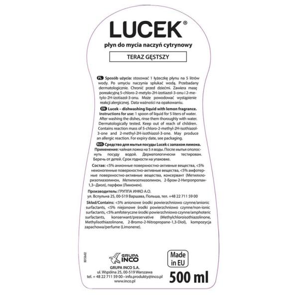 Lucek płyn do mycia naczyń 500ml cytrynowy