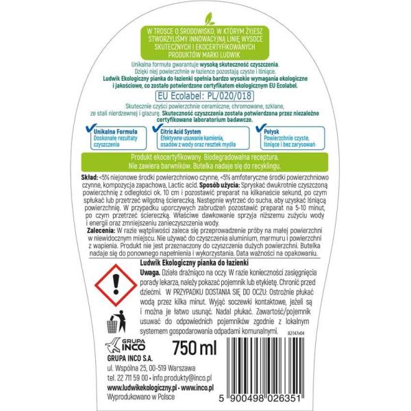 Ludwik pianka do czyszczenia łazienki 750ml Ekologiczna