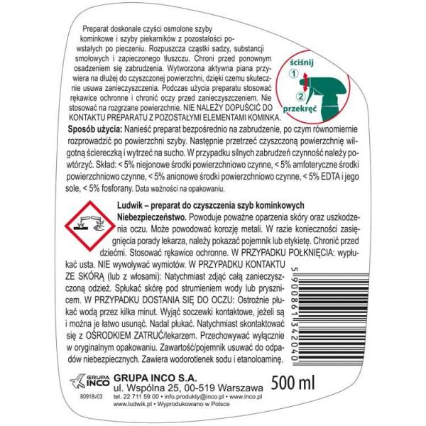 Ludwik do czyszczenia szyb kominkowych 500ml