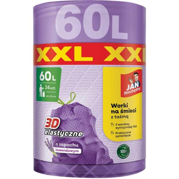 Jan Niezbędny worki LD 3D lawendowe XXL 60L 24szt.