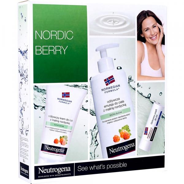 Neutrogena zestaw z maliną nordycką balsam do ciała + krem do rąk + sztyft