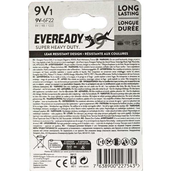 Eveready Super Heavy Duty bateria 6F22 9V